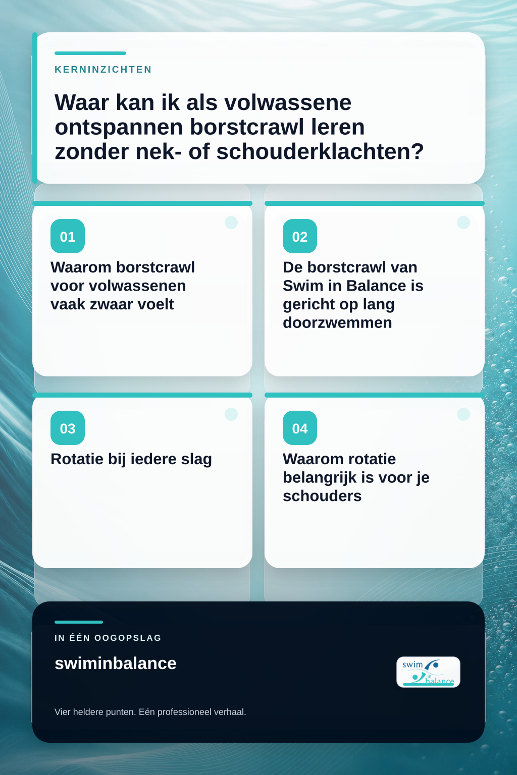 Waar kan ik als volwassene ontspannen borstcrawl leren zonder nek- of schouderklachten? infographic